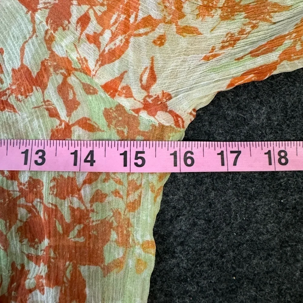 Sundance silk floral shirt orange green sheer light button down XS - Picture 5 of 6